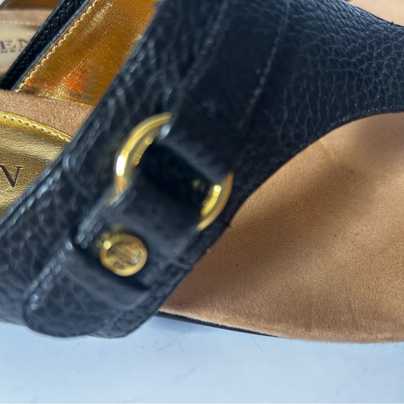 LAUREN - size 9 Ralph Lauren Black Leather Sandals with gold trim - Picture 2 of 5